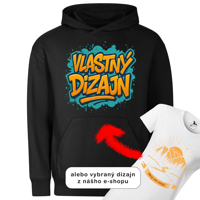 unisex mikina s kapucňou Vlastný alebo vybraný dizajn, farba čierna, 60% bavlna a 40% polyester, hlavná foto