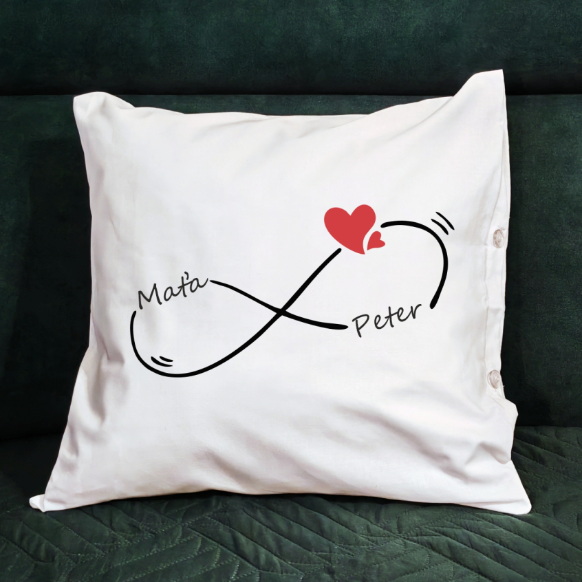 vankúš s potlačou Nekonečne spolu. farba biela, obliečka 100% bavlna, výplň vnútro 100% polyster a porch 100% bavlna