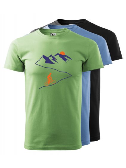 pánske tričká s potlačou Cyklista a hory, 3 farby, 100% bavlna