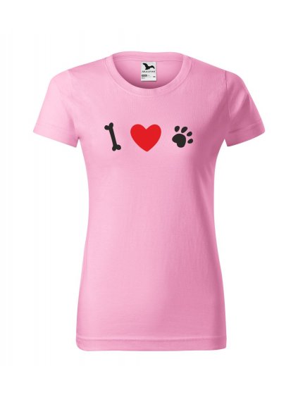 dámske tričko s potlačou Milujem psov, farba ružová, 100% bavlna