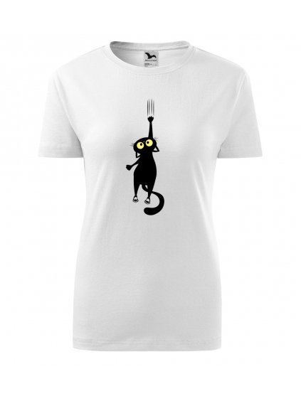dámske tričko s potlačou Mačka škrabka, farba biela, 100% bavlna
