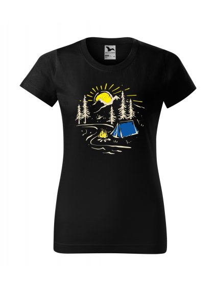 dámske tričko s potlačou Stanovačka v horách, farba čierna, 100% bavlna