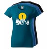 dámske tričká s potlačou Turistka na vrchole hory, 3 farby, 100% bavlna