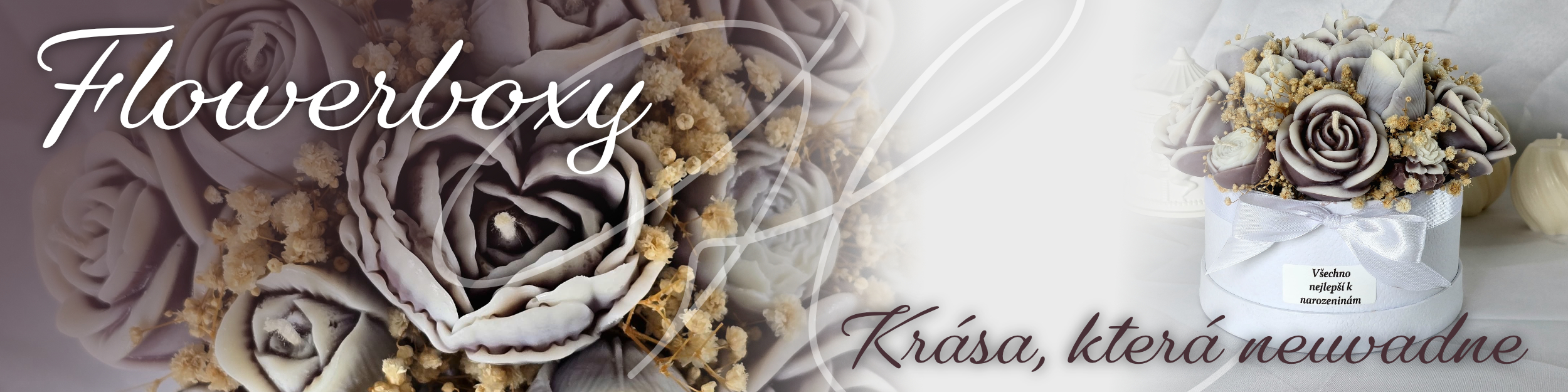 flower box, kytice ze svíček, sójové svíčky