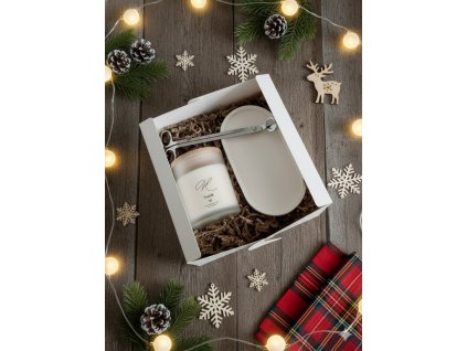 Dárková sada - svíčka + podtácek + nůžky na knot