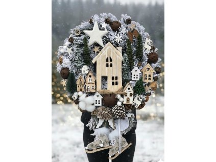 Zimná krajinka s previsom a párom korčul