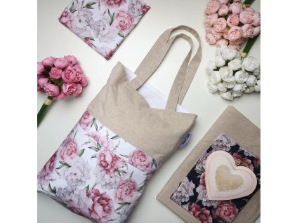 Taška s predným vreckom Biele pivonky