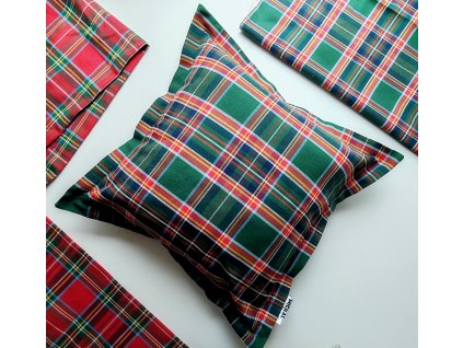 Obliečka na vankúš Vianočné káro - zelené