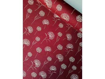 Dekoračná látka Púpava na bordovom podklade