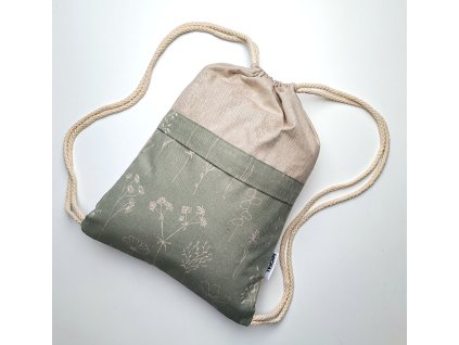 Vrecko na chrbát Kvety bledozelená