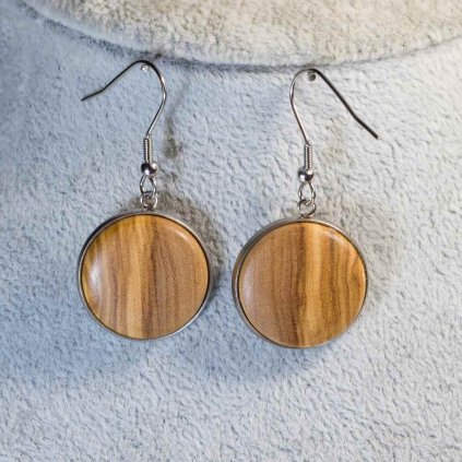 Dřevěné náušnice visací, model Sofie z olivového dřeva