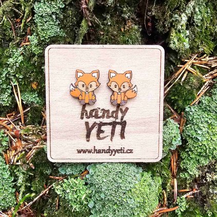 Dřevěné náušnice pecky - liška ručně malovaná