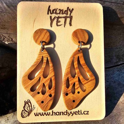 Dřevěné náušnice visací - motýlí křídla ze dřeva olivy