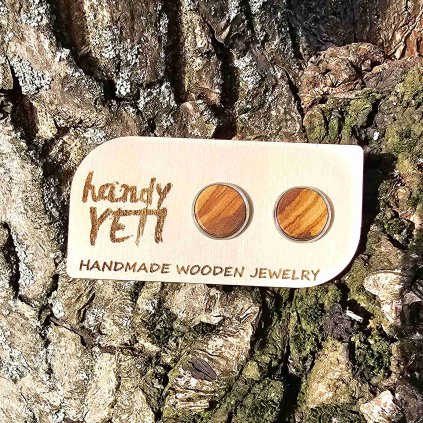 Dřevěné náušnice pecky z olivového dřeva 12 mm