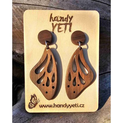 Dřevěné náušnice visací - motýlí křídla ze dřeva černého ořešáku