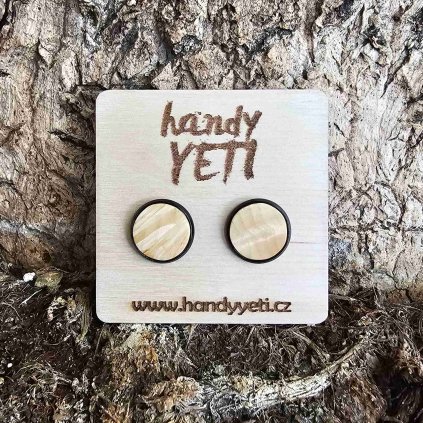 Dřevěné náušnice pecky z burlu jírovce v černé puzetě 12 mm