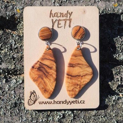 Dřevěné náušnice visací - plná křídla z olivového dřeva