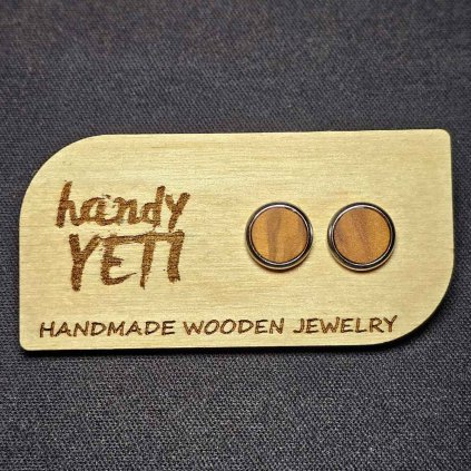 Dřevěné náušnice pecky z olivového dřeva 8 mm