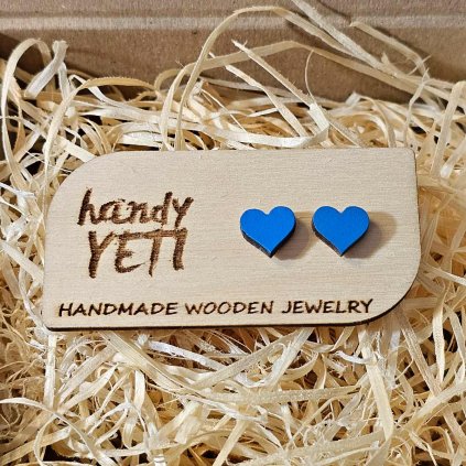 drevene nausnice pecky srdce modre 2