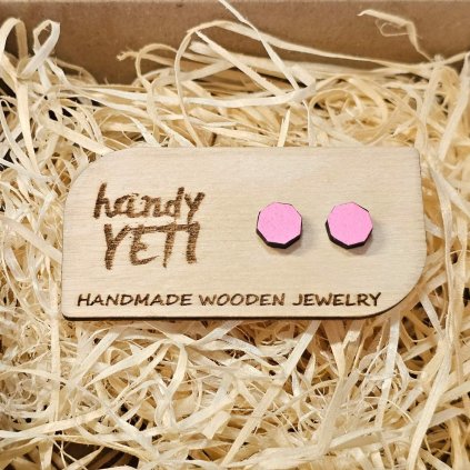 drevene nausnice svetleruzovy oktagon 2