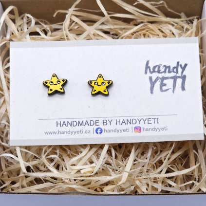 drevene nausnice morska hvezda zluta 1
