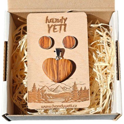 olivove srdce drevene nausnice III 1