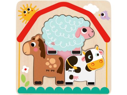 Tokky Toy Dřevěná Montessori vkládačka - zvířata na farmě
