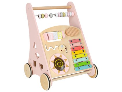 Push toy for children wooden walker with abacus pink 178880
