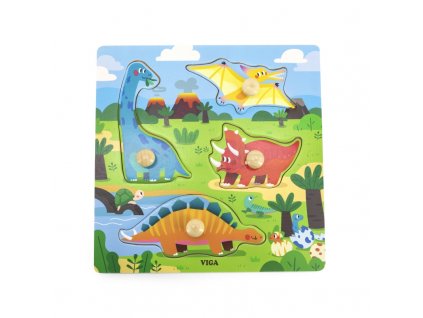 Dřevěné puzzle s kolíky Dinosauři|Hannel