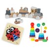 Sada tří hraček pro nejmenší – Dřevěný vláček | Baby Puzzle Beruška | Duhová pyramida