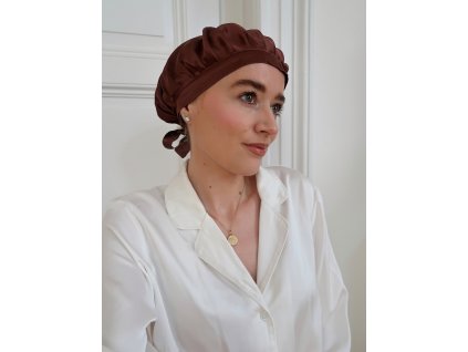 Hedvábná čepice na spaní (hnědá)