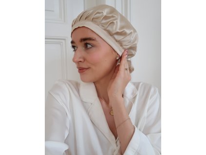 Hedvábná čepice na spaní (krémová)