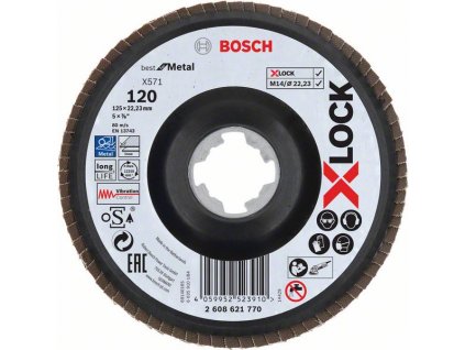 BOSCH Lamelové brusné kotouče Best for Metal systému X-LOCK, šikmá verze, plastový list, Ø 125 mm, G 120, X571, 1 kus Professional