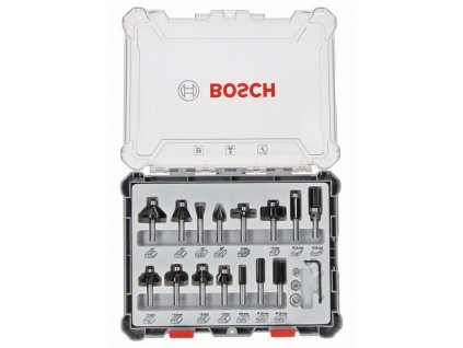 BOSCH Smíšená sada tvarových fréz s vřetenem Ø 8 mm, 15 ks Professional