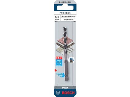 Bosch Vrták PRO HEX-5, 6,5 × 50 × 100 mm Professional (2608706980)