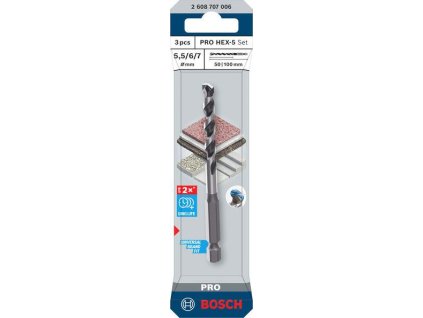 Bosch Sada vrtáků PRO HEX-5, 5,5 × 100, 6 × 100, 7 × 100 mm, 3 ks Professional (2608707006)