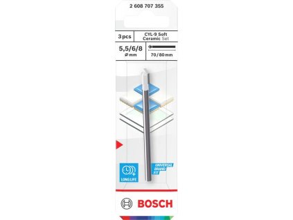 Bosch Sada vrtáků CYL-9 Soft Ceramic, 5,5 × 70; 6 × 80; 8 × 80 mm, 3 ks Professional (2608707355)