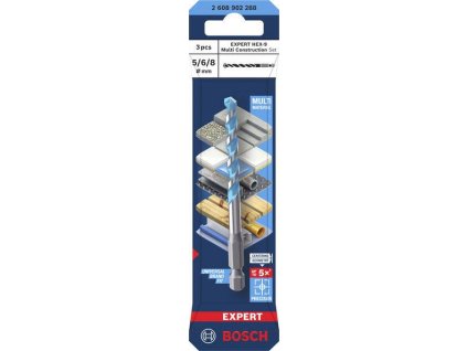 Bosch Sada vrtáků EXPERT HEX-9 Multi Construction, 5 × 60 × 100; 6 × 60 × 100; 8 × 50 × 100 mm, 3 ks Professional (2608902288)