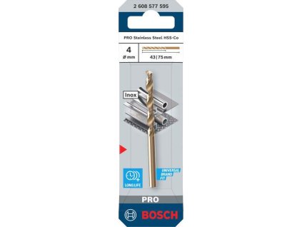 Bosch Vrták do kovu PRO Stainless Steel HSS-Co, 4 × 43 × 75 mm Professional (2608577595)