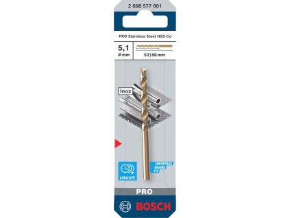 Bosch Vrták do kovu PRO Stainless Steel HSS-Co, 5,1 × 52 × 86 mm Professional (2608577601)