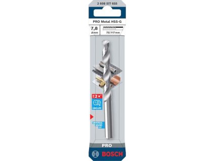 Bosch Vrták do kovu PRO Metal HSS-G, 7,8 × 75 × 117 mm Professional (2608577655)