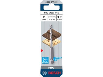 Bosch Vrták HSS do dřeva PRO Wood HSS, 2 × 16 × 61 mm Professional (2608577699)