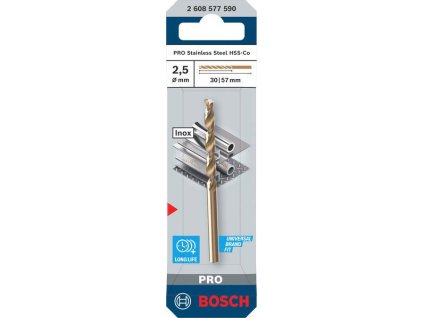 Bosch Vrták do kovu PRO Stainless Steel HSS-Co, 2,5 × 30 × 57 mm Professional (2608577590)