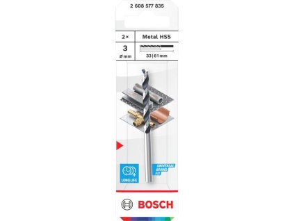 Bosch Vrták do kovu Metal HSS, 3 × 33 × 61 mm, stopka CYL, 2 ks Professional (2608577835)