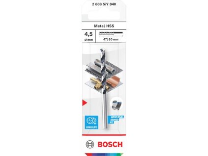 Bosch Vrták do kovu Metal HSS, 4,5 × 47 × 80 mm, stopka CYL Professional (2608577840)