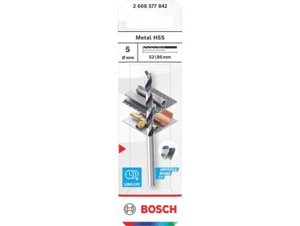 Bosch Vrták do kovu Metal HSS, 5 × 52 × 86 mm, stopka CYL Professional (2608577842)