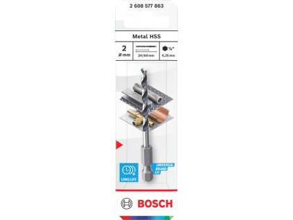 Bosch Vrták do kovu Metal HSS, 2 × 24 × 60 mm, zúžená stopka HEX ¼" Professional (2608577863)