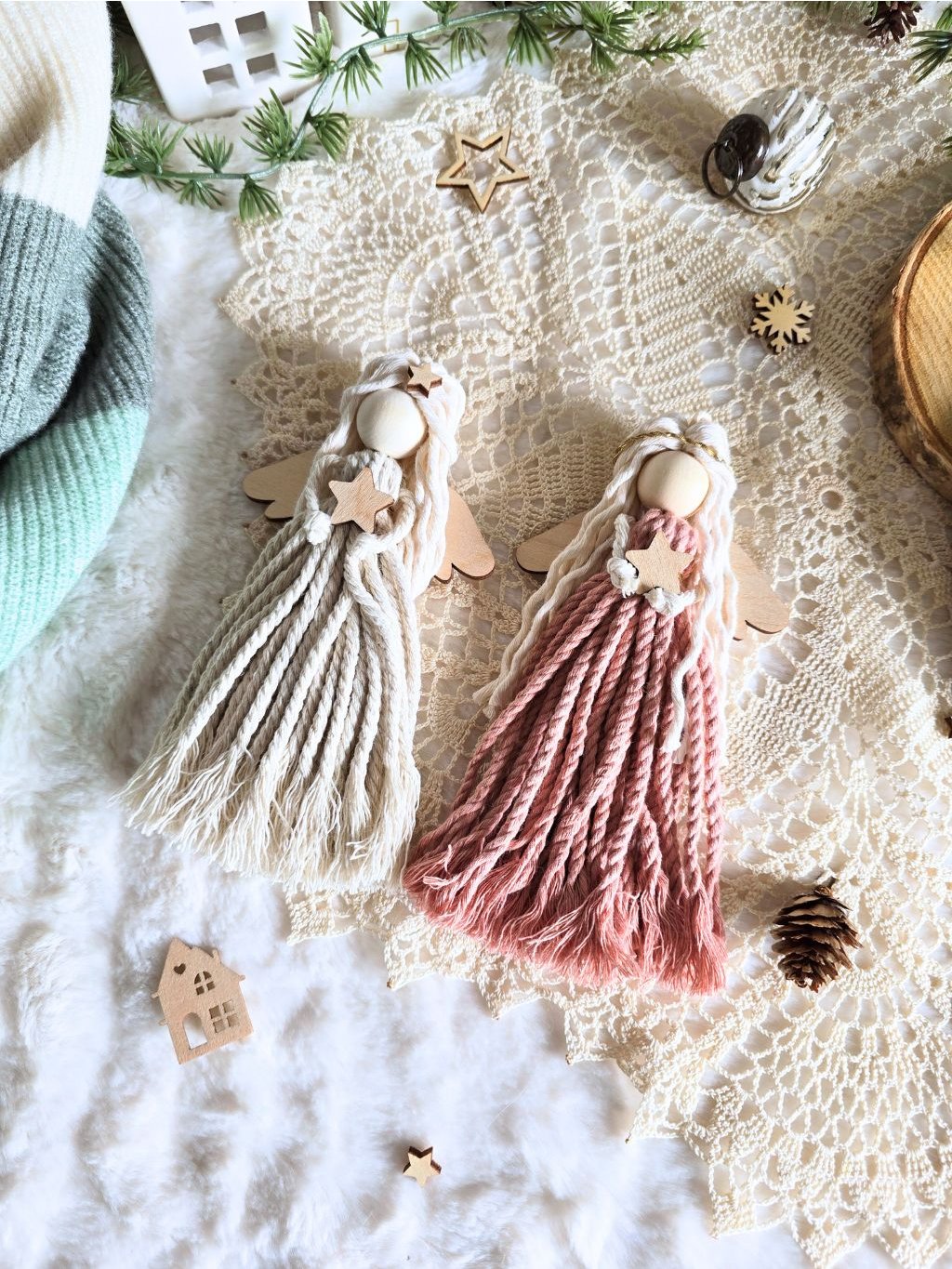 macrame sada dvou andelek hany dekorace staroruzova