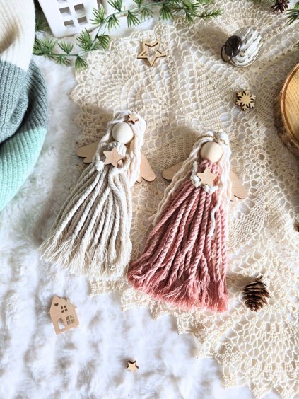 macrame sada dvou andelek hany dekorace staroruzova