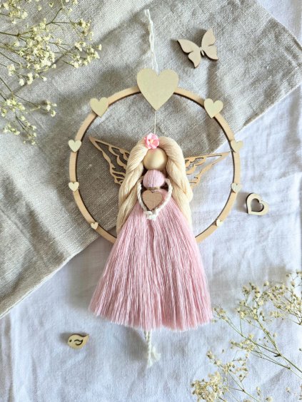 macrame andělka v kruhu hany dekorace eshop sv.růžová